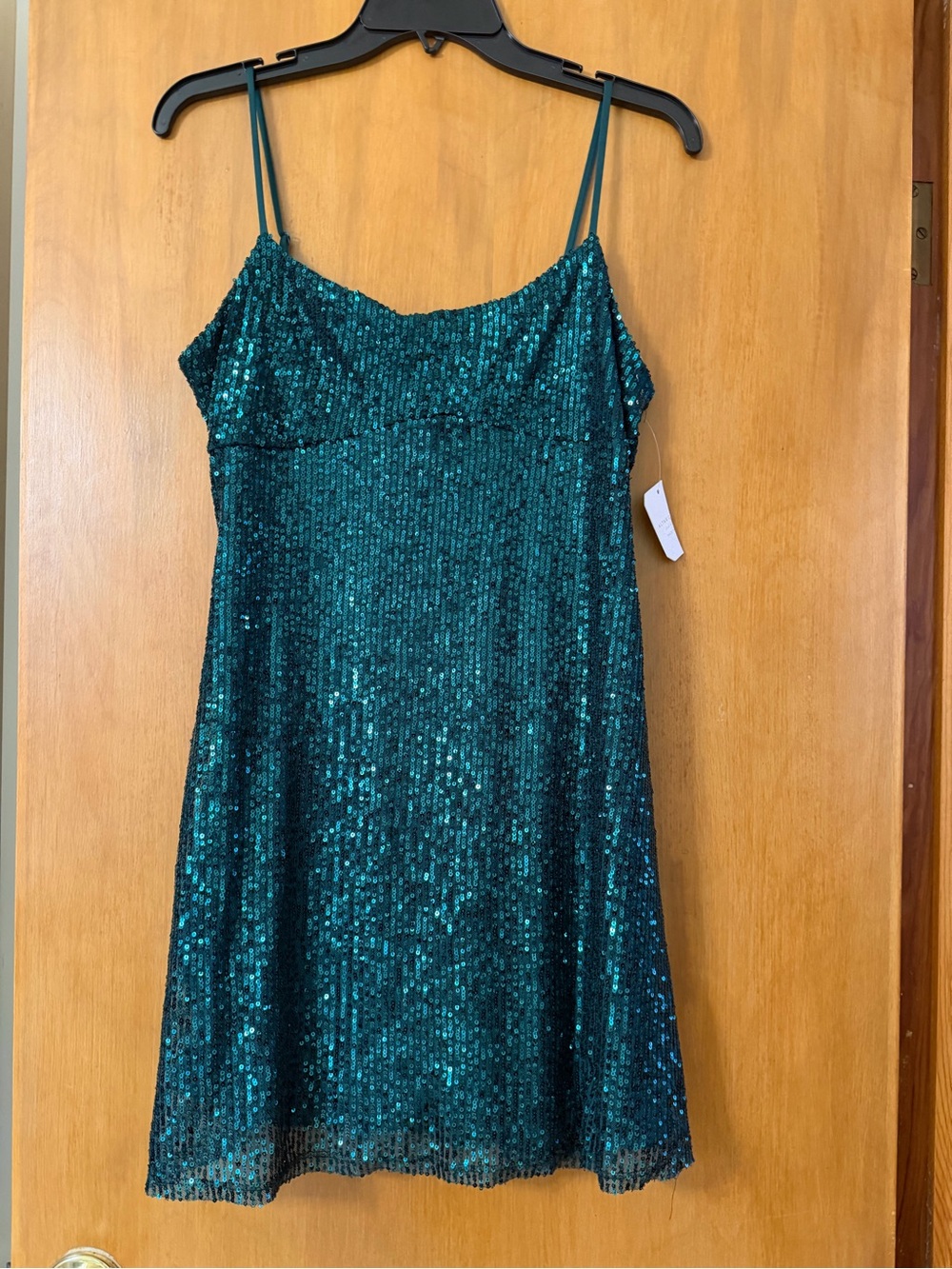 Altar'd State Dark Green Sequin Spaghetti-Strap Mini Dress